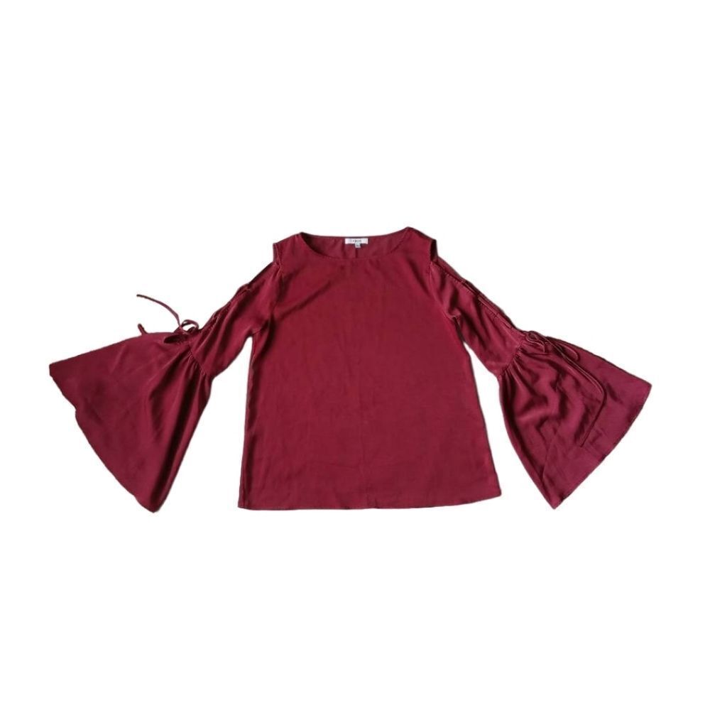 Roā& De Maroon Cordovan Red Lace Up Cold Shoulder Long Bell Sleeve Blouse Medium